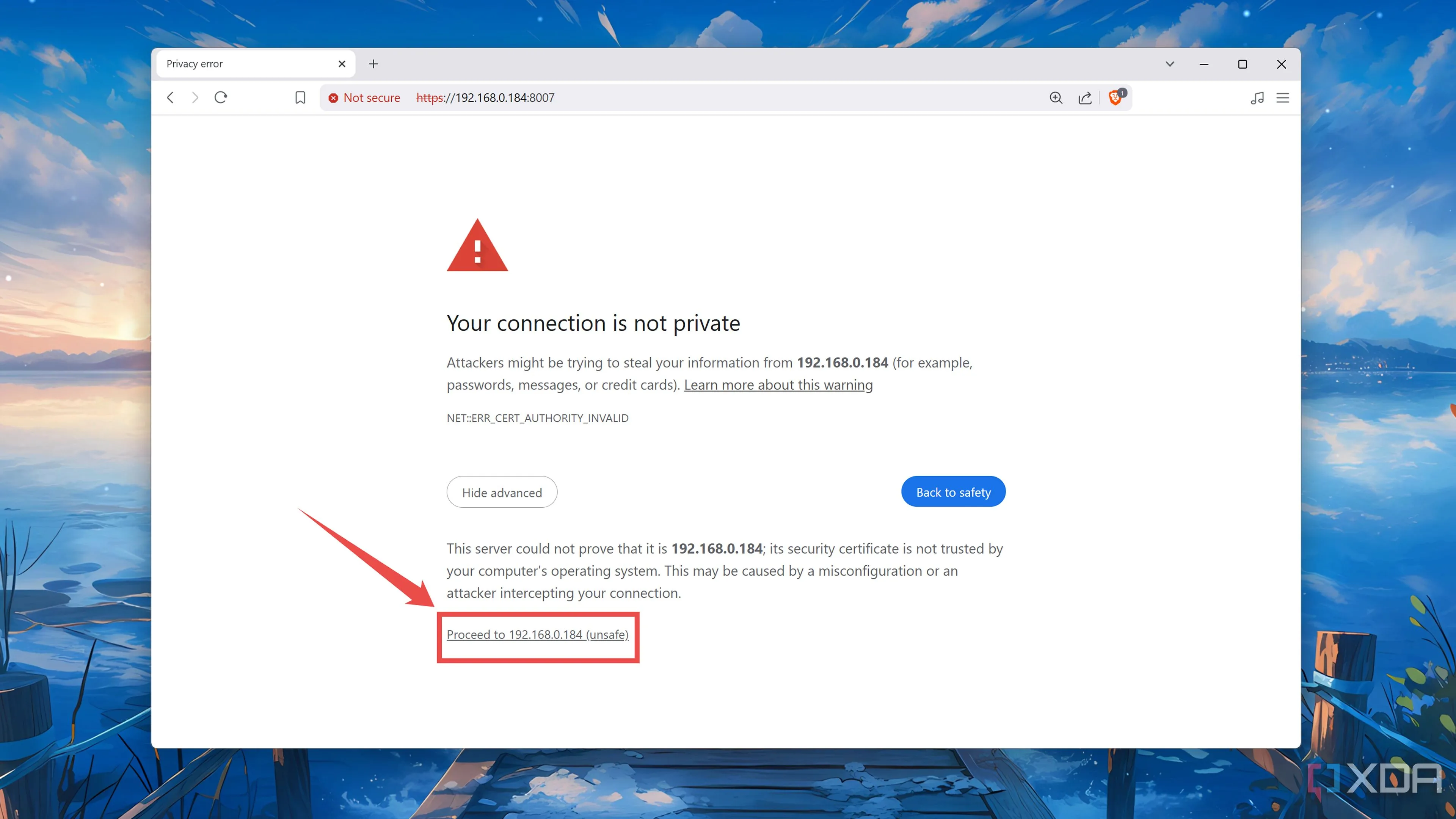 Tiến hành truy cập giao diện web của PBS, vượt qua cảnh báo bảo mật nếu có.