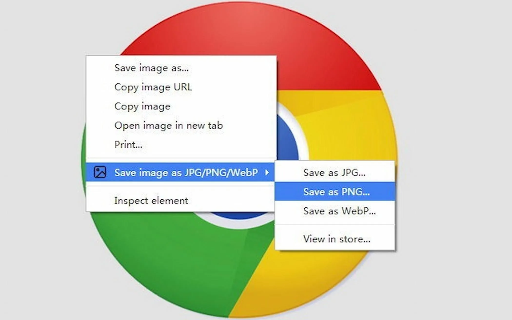 Tiện ích Save image as Type đang hoạt động, hiển thị menu thả xuống cho phép người dùng chọn định dạng ảnh mong muốn (JPG, PNG, WebP) khi tải xuống từ trình duyệt.