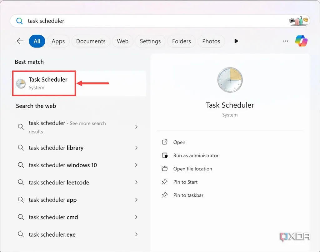 Tìm kiếm và khởi chạy công cụ Task Scheduler trên Windows