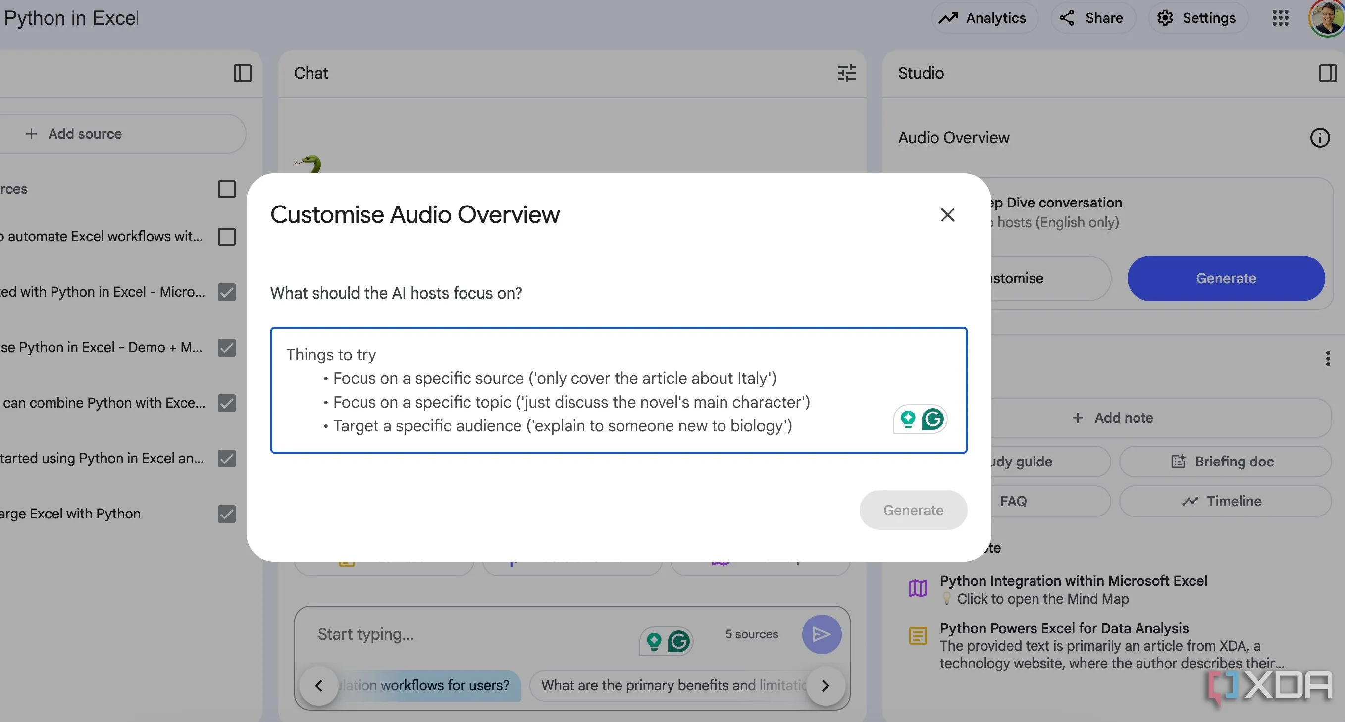Tính năng audio overview của NotebookLM, hai MC ảo thảo luận nội dung từ các nguồn