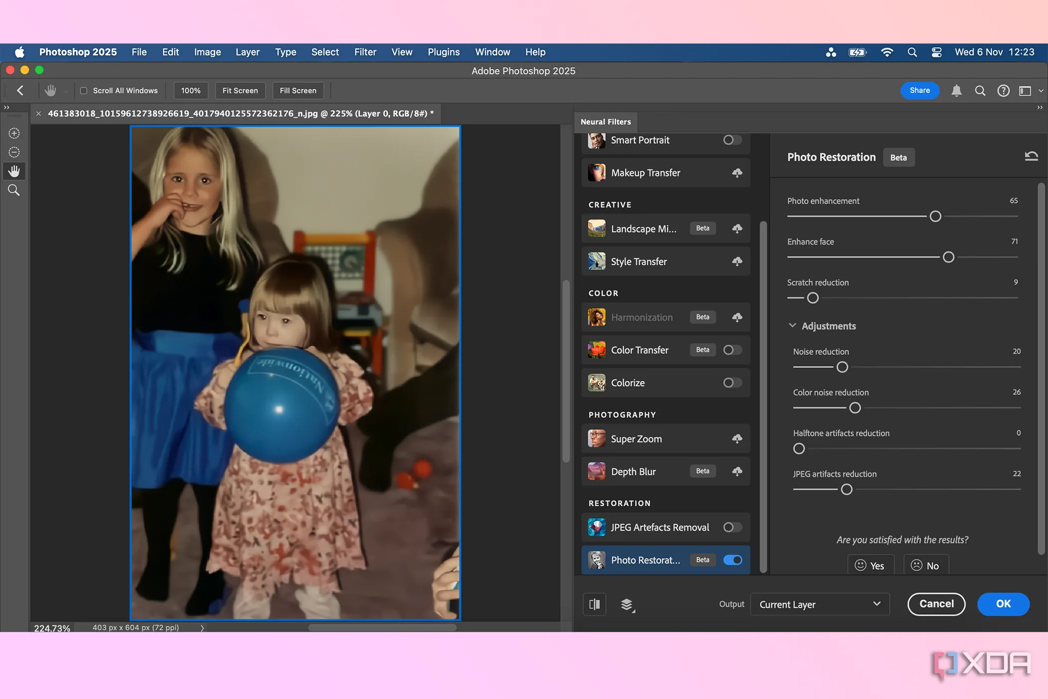 Tính năng khôi phục ảnh sử dụng công nghệ AI trong Photoshop, minh họa khả năng chỉnh sửa ảnh nâng cao của Adobe