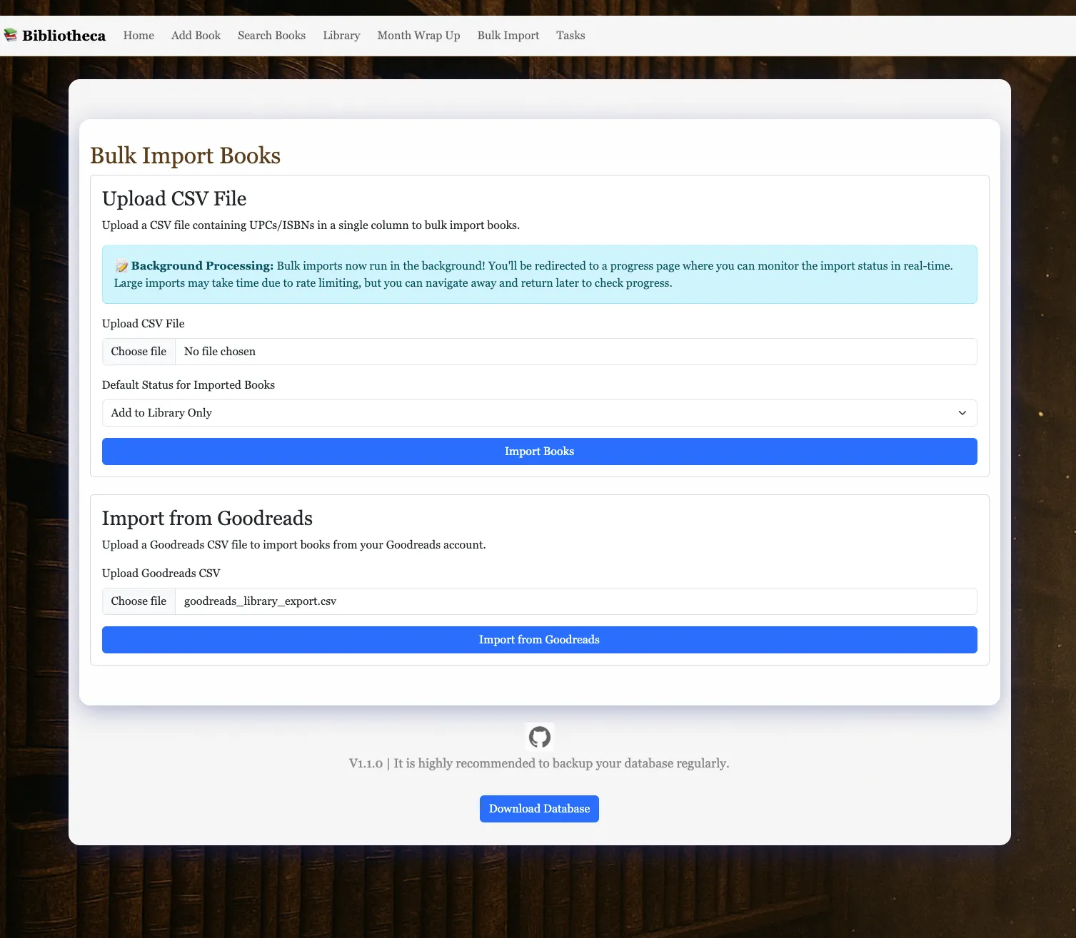 Tính năng nhập dữ liệu thư viện sách từ Goodreads sang Bibliotheca bằng file CSV
