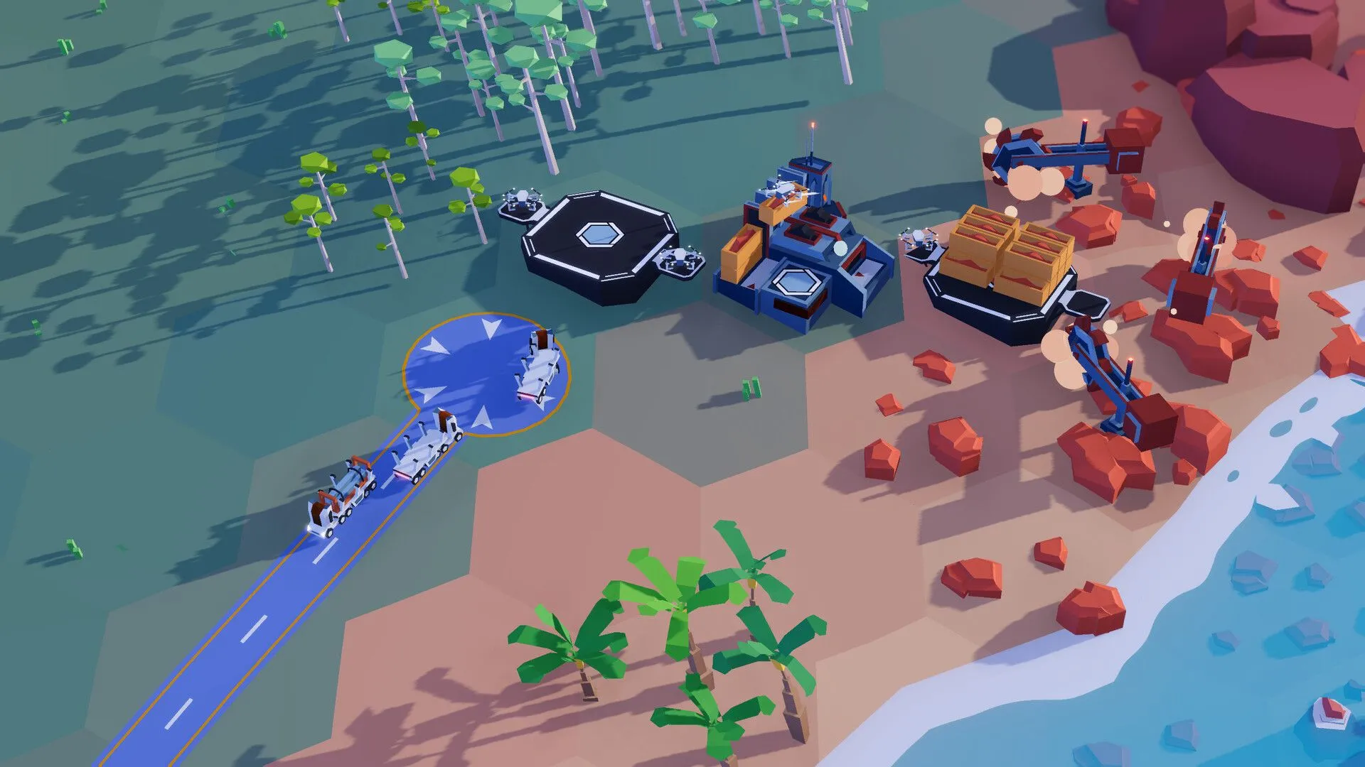 Toàn cảnh một phần hành tinh với các nhà máy và công trình terraforming đang hoạt động