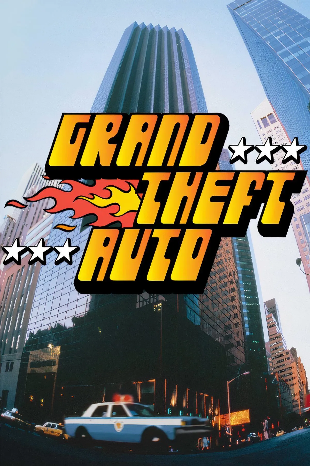 Tổng hợp các hình ảnh từ game Grand Theft Auto phiên bản gốc, thể hiện góc nhìn từ trên xuống và đồ họa pixel