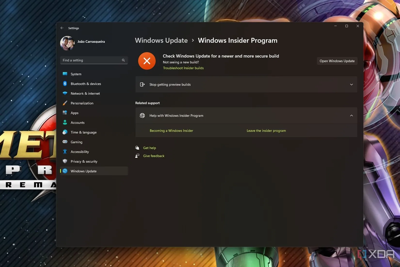 Trang cài đặt Windows Insider Program trong Windows 11