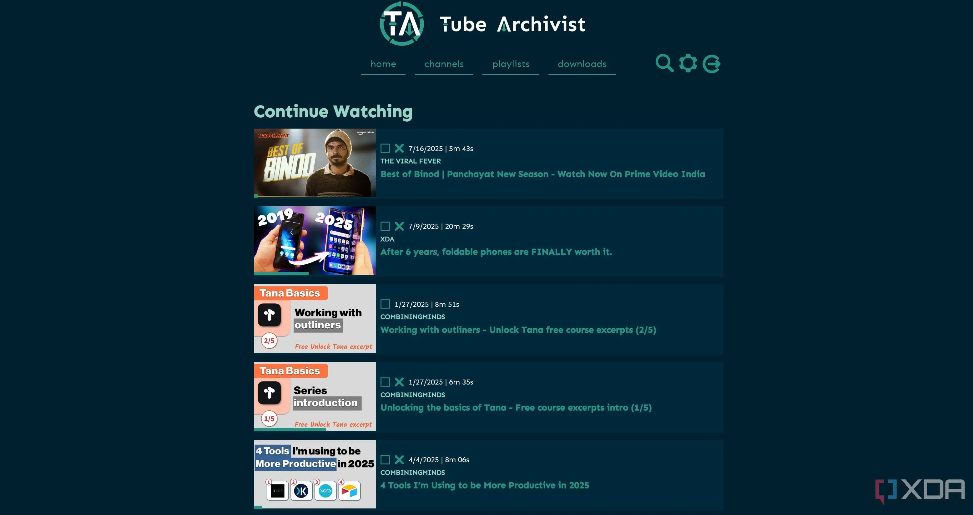 Trang chủ TubeArchivist hiển thị giao diện quản lý video YouTube đã lưu trữ trên Jellyfin