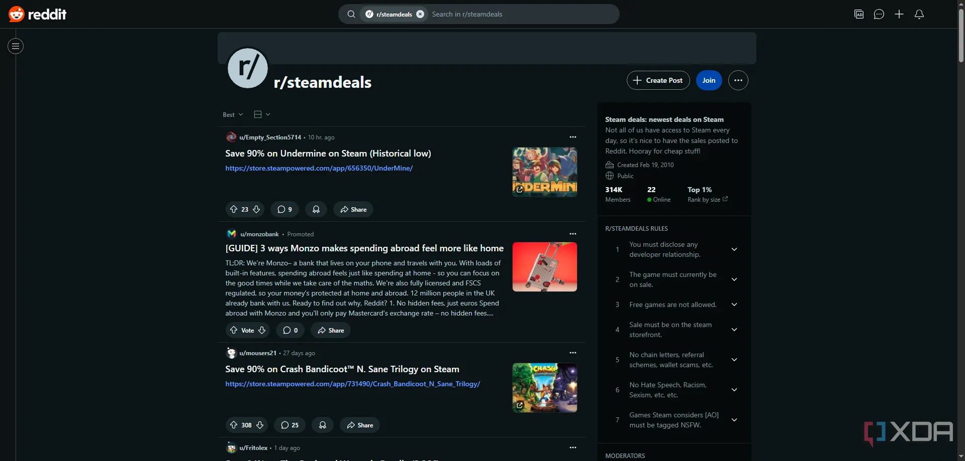 Trang subreddit r/steamdeals
