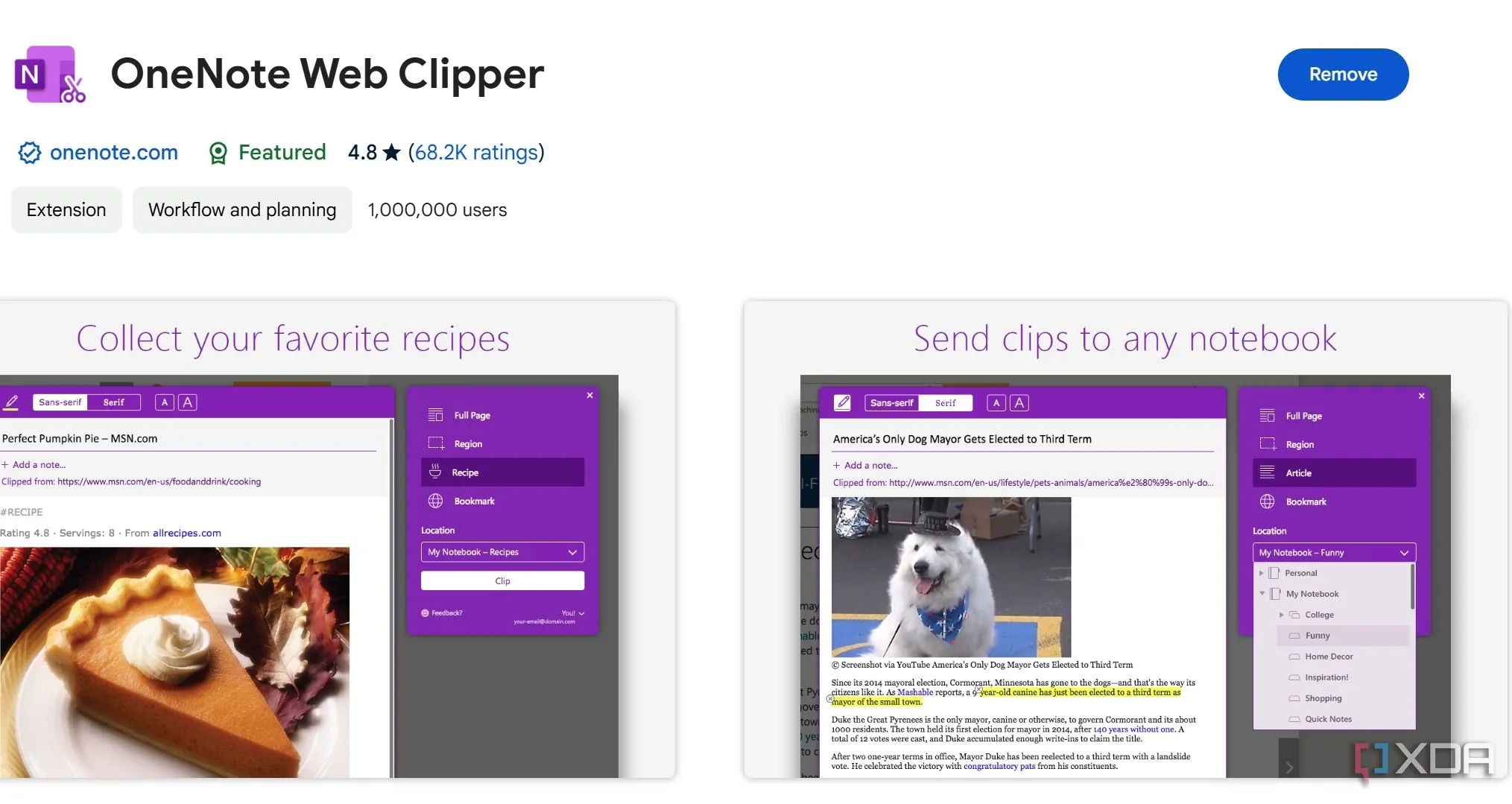 Trang tiện ích mở rộng OneNote Web Clipper trên Chrome Web Store