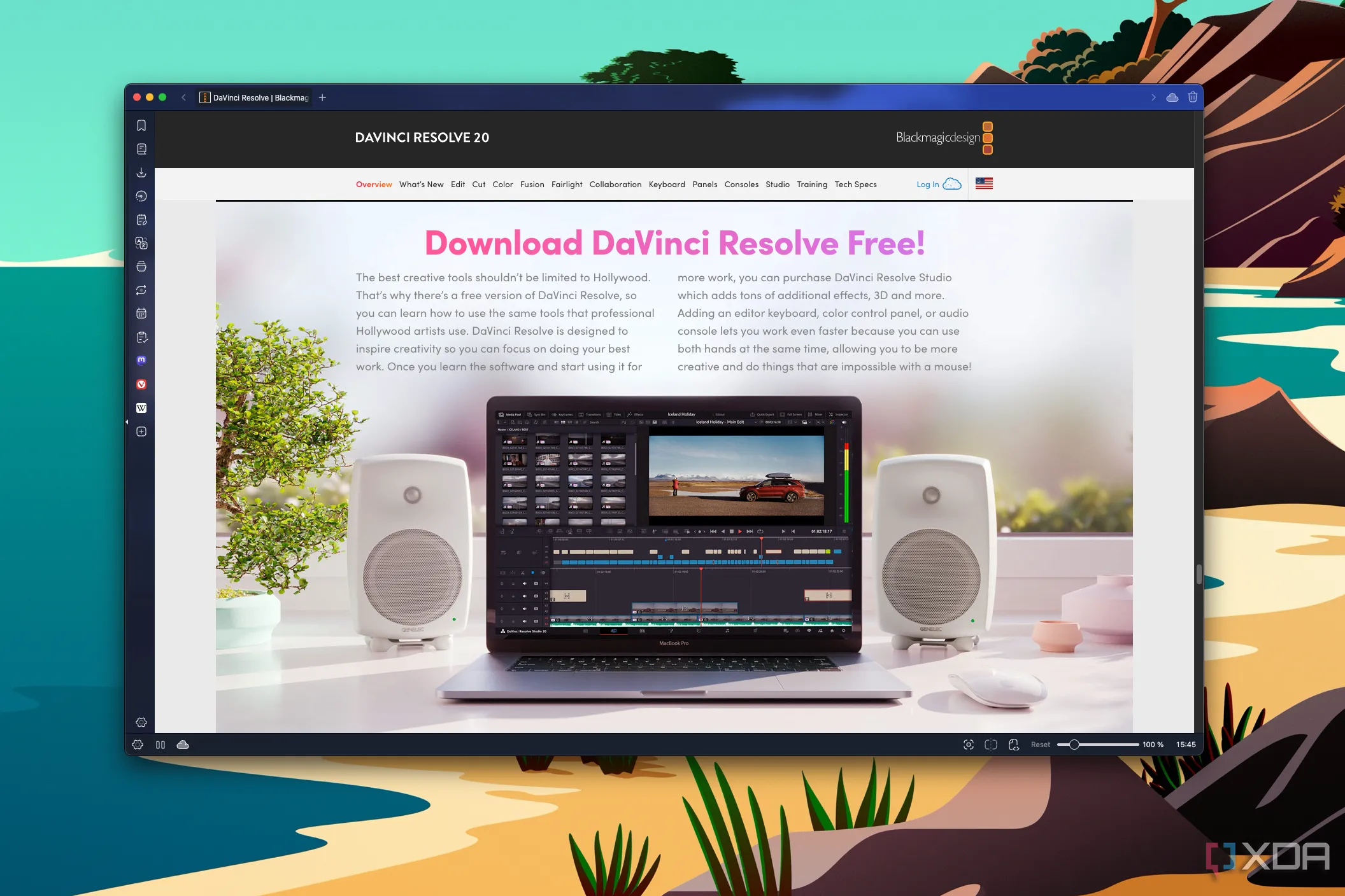 Trang web DaVinci Resolve hiển thị tùy chọn tải xuống miễn phí