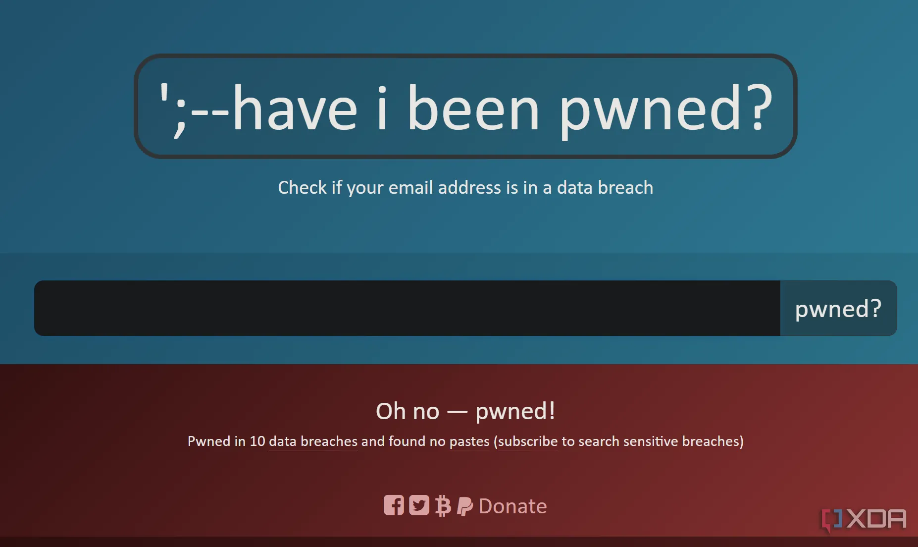 Trang web HaveIBeenPwned hiển thị trạng thái bị xâm phạm