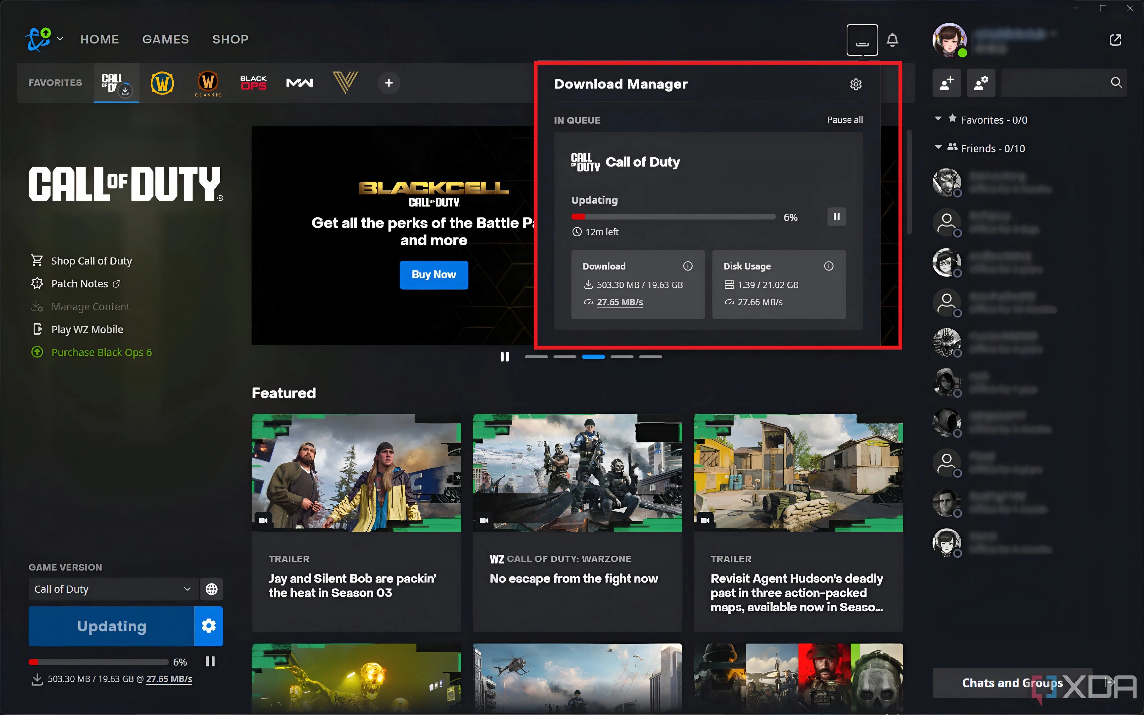 Trình khởi chạy Battle.net đang cài đặt bản cập nhật cho Call of Duty: Modern Warfare