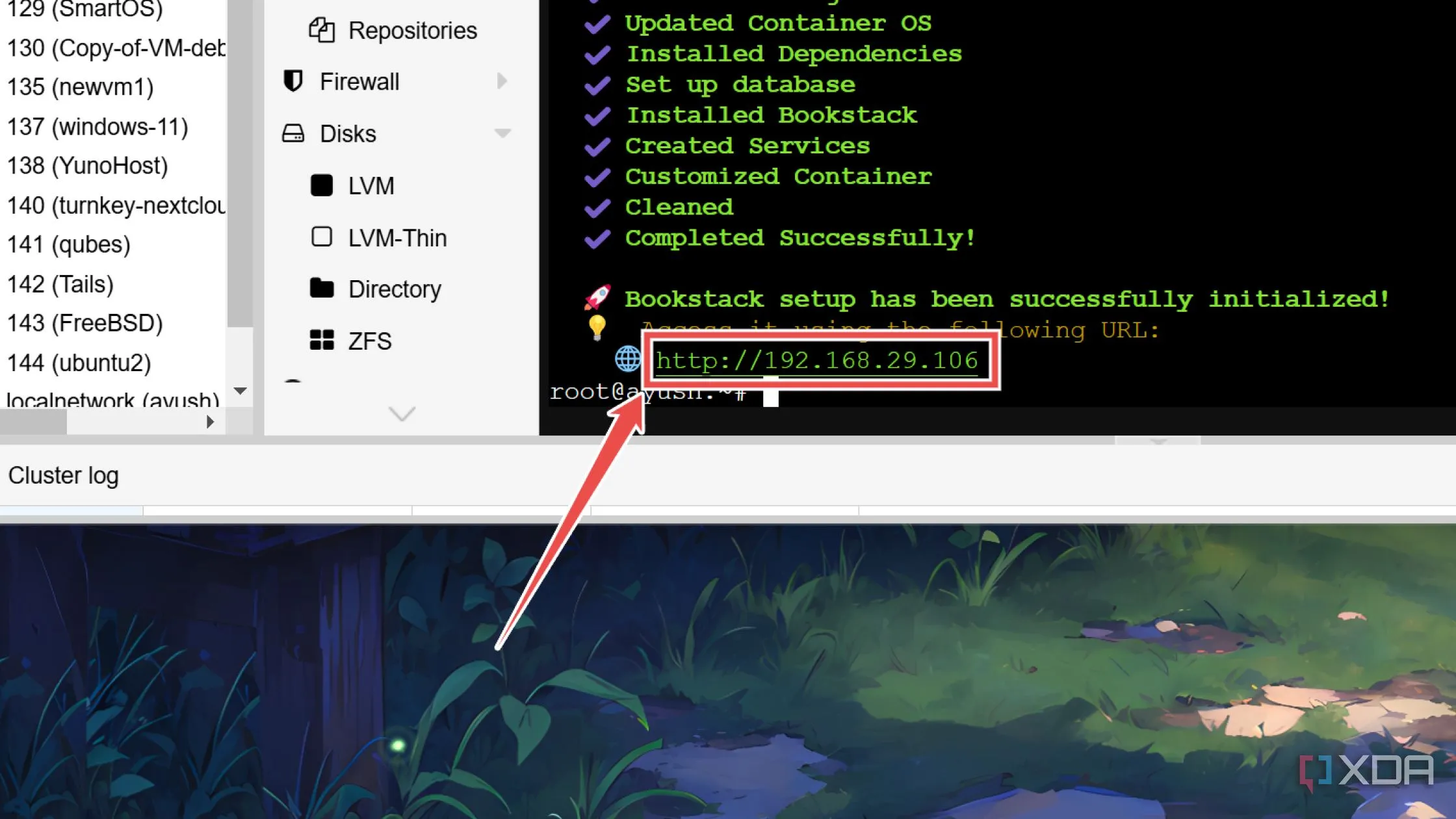Truy cập giao diện web BookStack bằng địa chỉ IP sau khi cài đặt trên Proxmox
