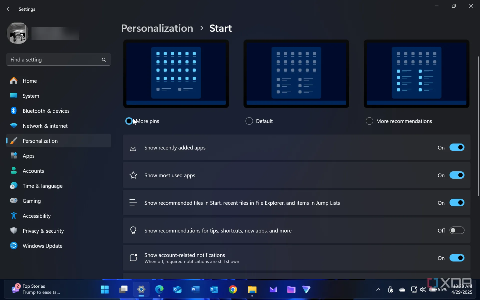 Tùy chỉnh bố cục Menu Start trên Windows 11, cho phép bạn thêm các ghim và thư mục để truy cập nhanh