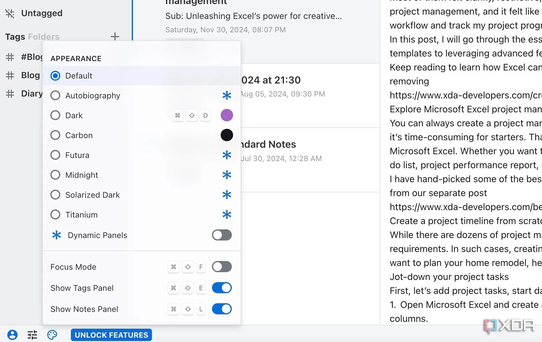 Tùy chỉnh chủ đề và giao diện editor trong Standard Notes