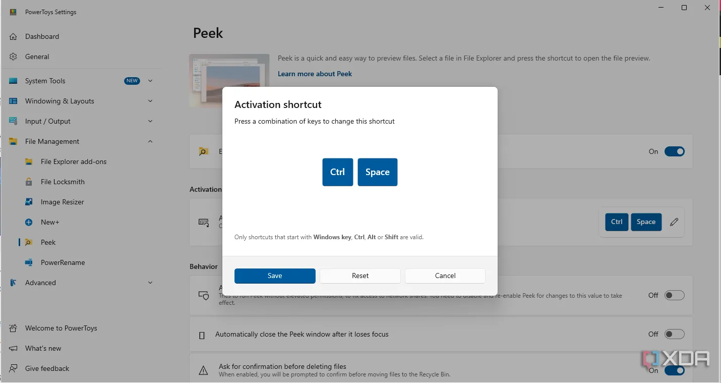 Tùy chỉnh phím tắt (hotkey) trong PowerToys để mở nhanh tính năng Peek