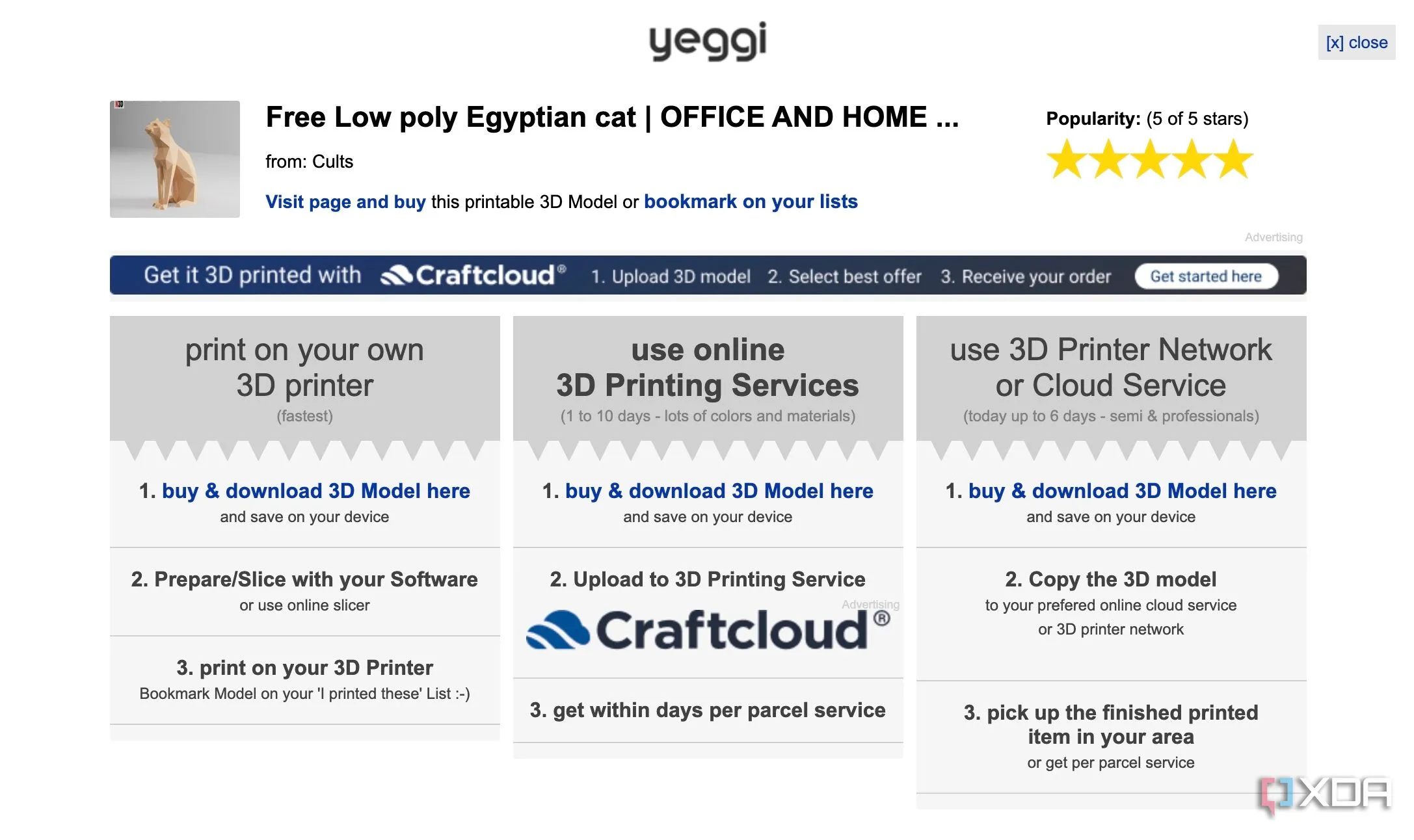 Tùy chọn đặt dịch vụ in 3D bên ngoài qua Yeggi với các lựa chọn nhà cung cấp