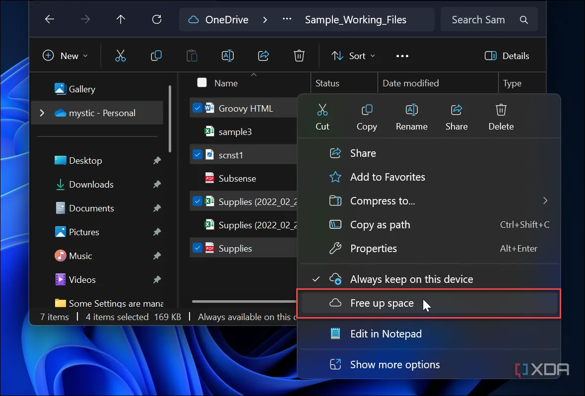 Tùy chọn giải phóng dung lượng cho Files On-Demand trong File Explorer của OneDrive
