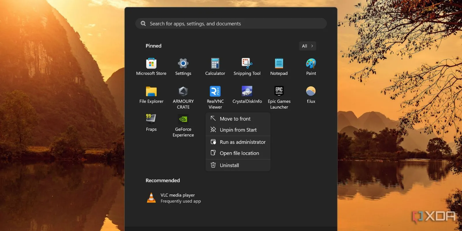 Tùy chọn gỡ cài đặt ứng dụng trực tiếp từ Start Menu Windows 11