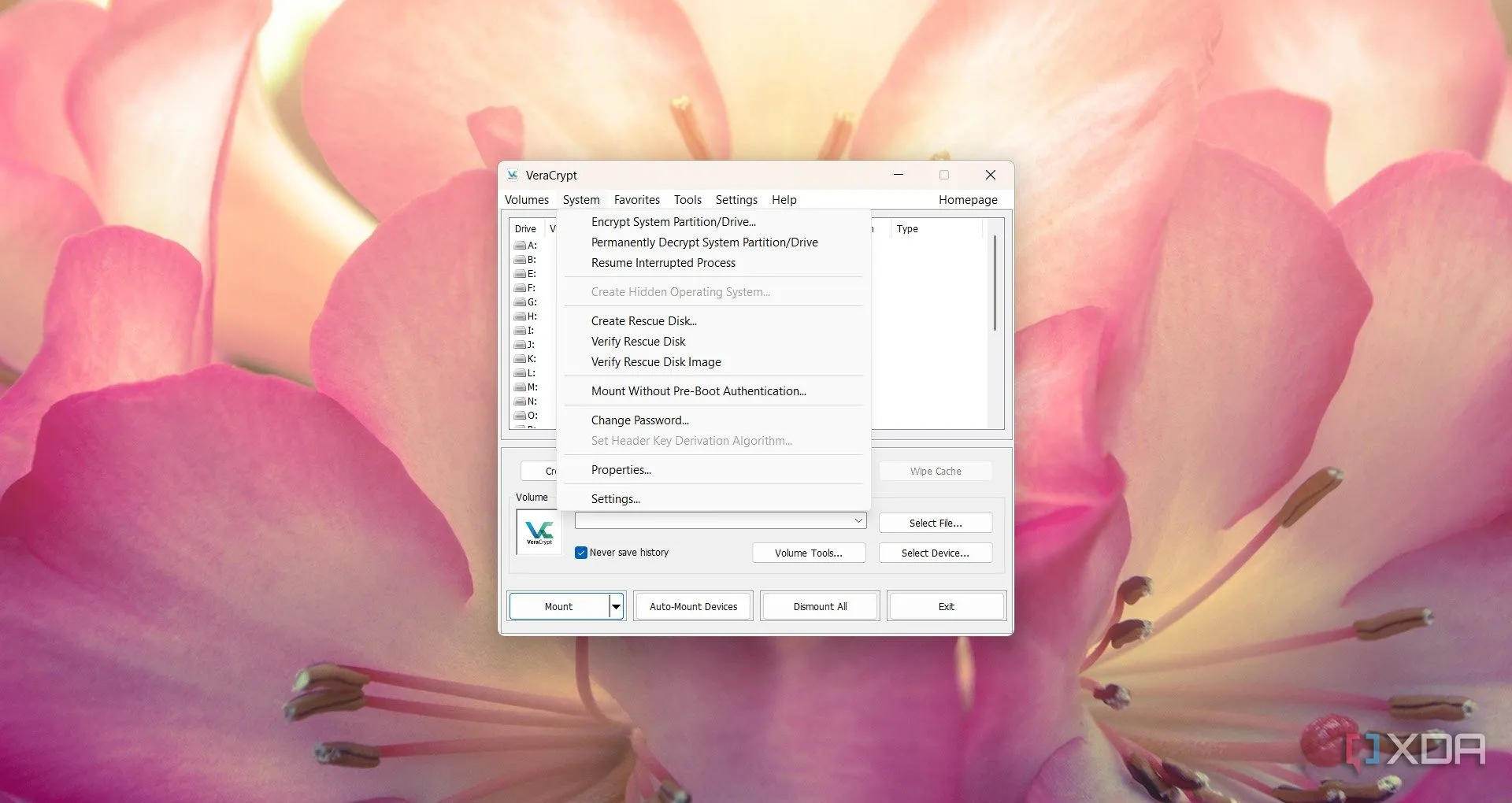 Tùy chọn mã hóa VeraCrypt