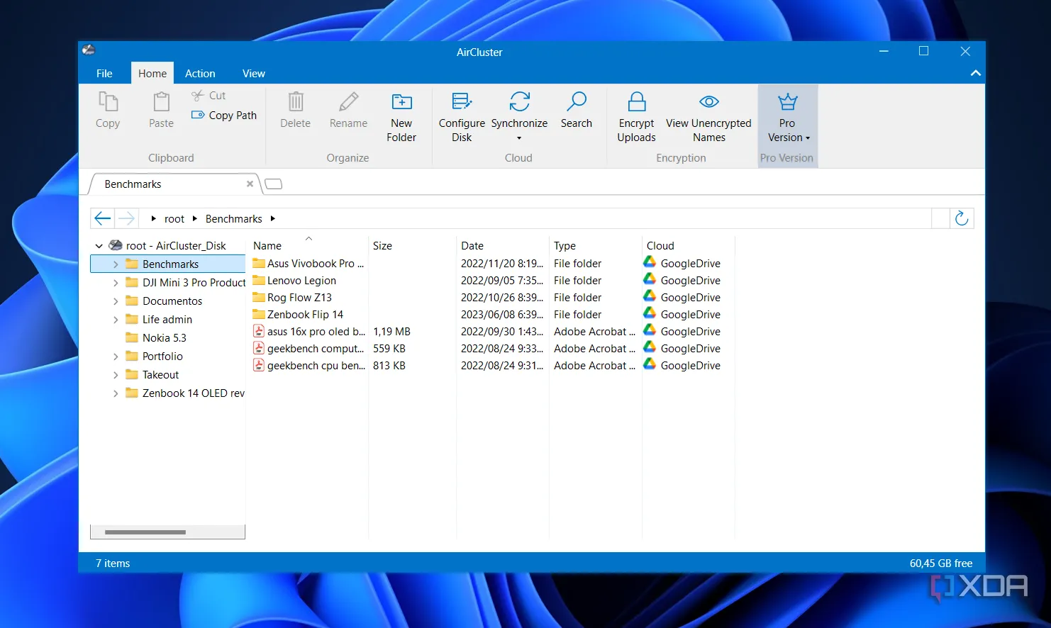 Ứng dụng Aircluster hiển thị cấu trúc thư mục và tệp từ Google Drive, hỗ trợ đồng bộ đám mây