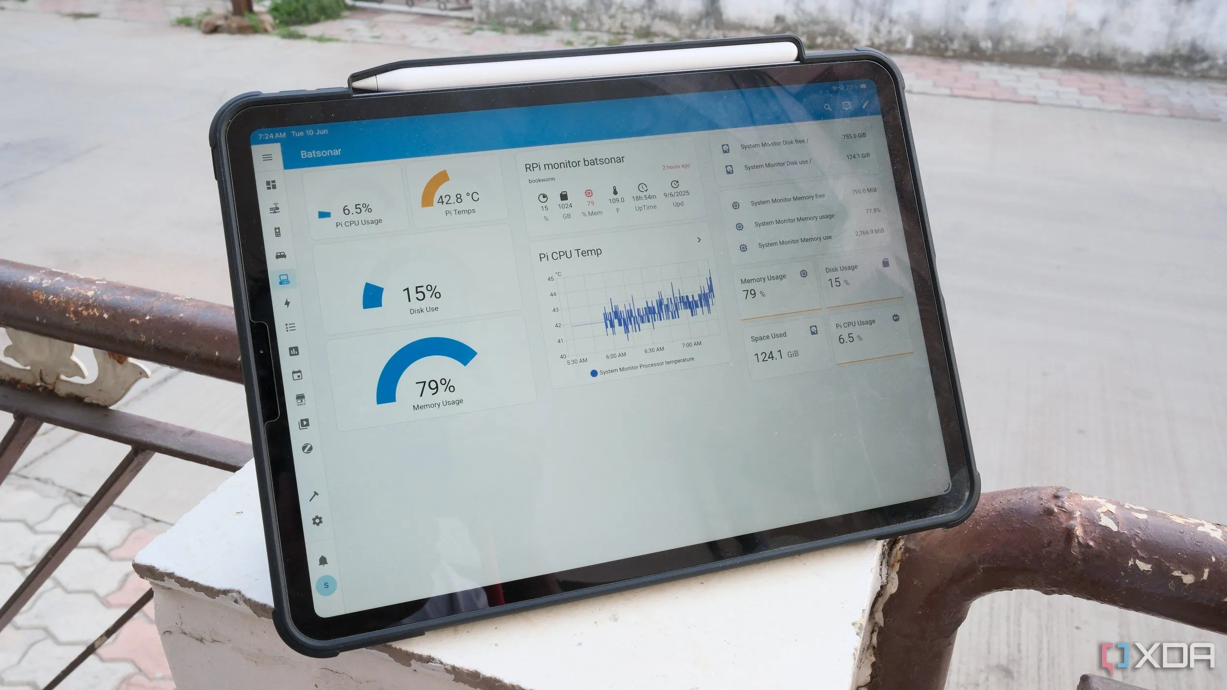 Ứng dụng Home Assistant trên tablet hiển thị tình trạng hệ thống Raspberry Pi