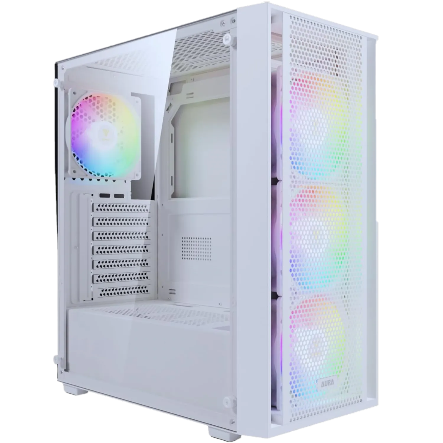 Vỏ case máy tính Gamdias Aura GC2 màu trắng với quạt ARGB