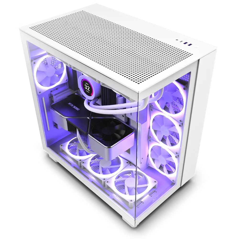 Vỏ case NZXT H9 Flow màu trắng với thiết kế buồng đôi và tấm kính cường lực