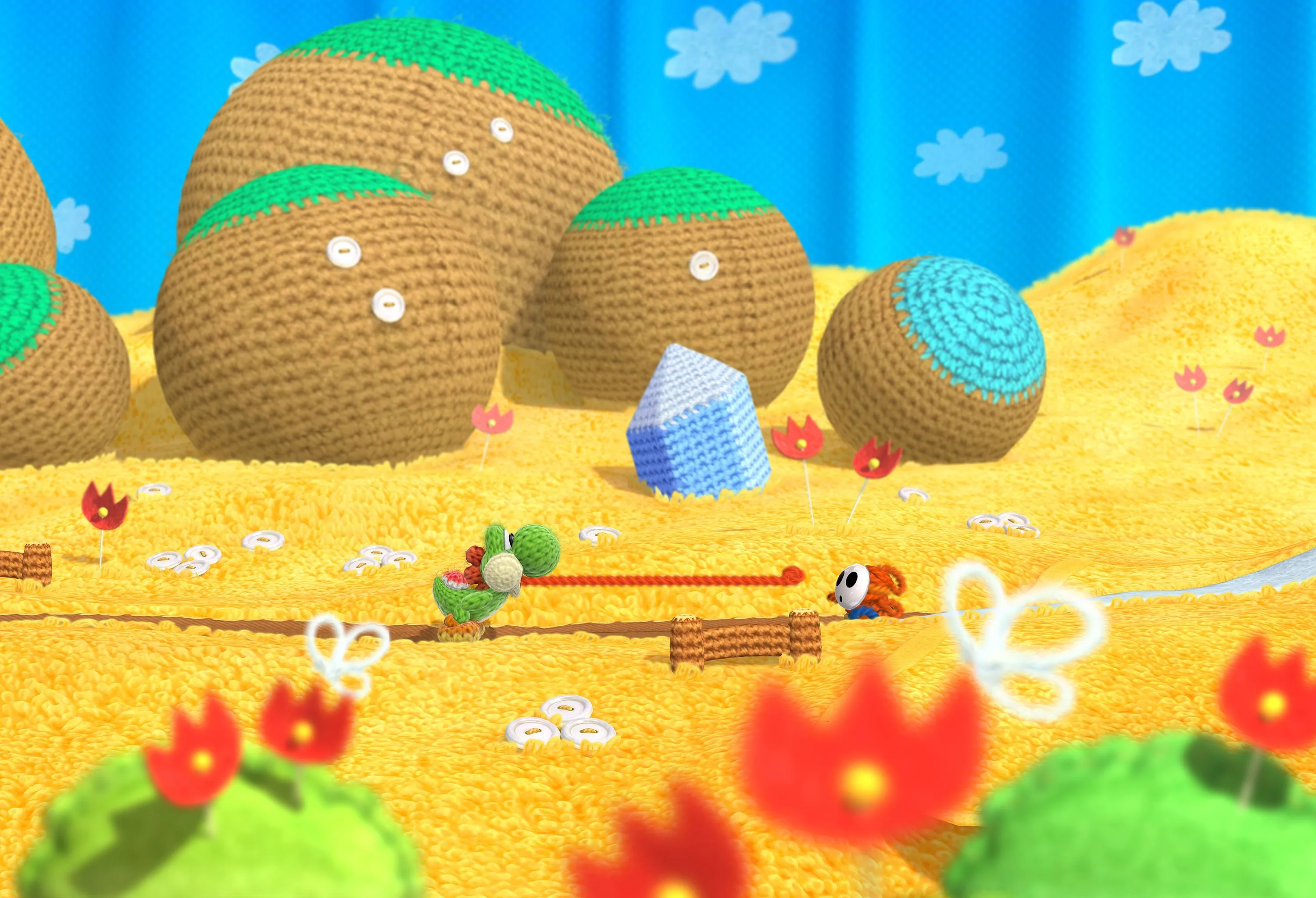 Yoshi's Woolly World trên Wii U, minh họa phong cách đồ họa độc đáo của game Yoshi