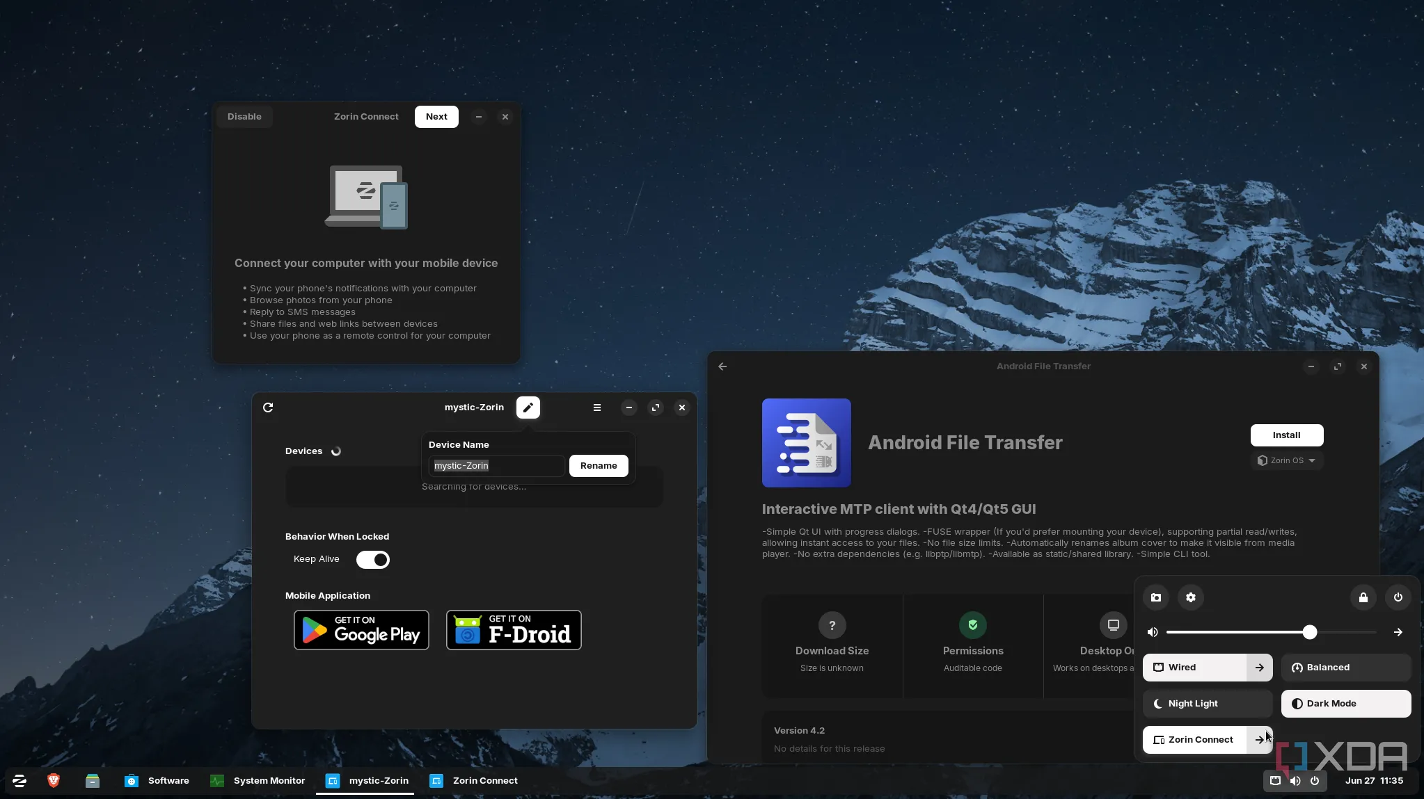 Zorin Connect hiển thị khả năng kết nối điện thoại Android với Zorin OS